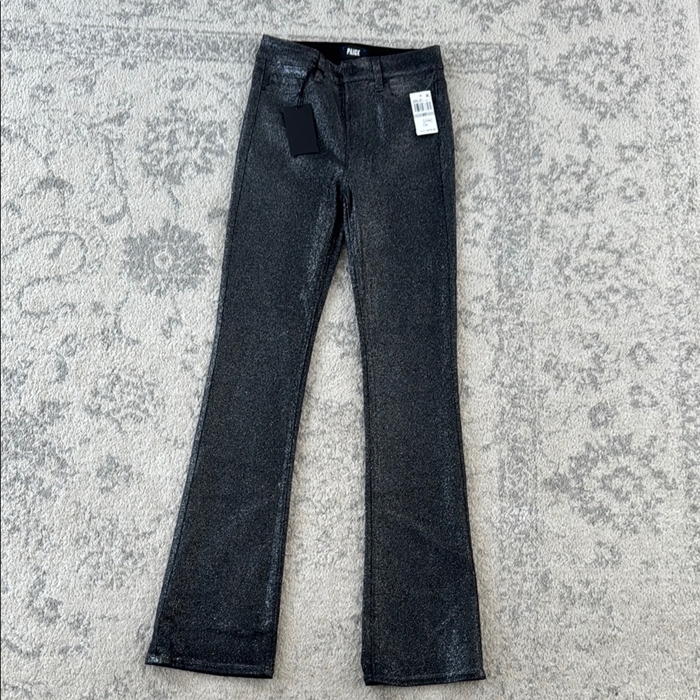 PAIGE Black and Silver Flare Wide Leg Jeans